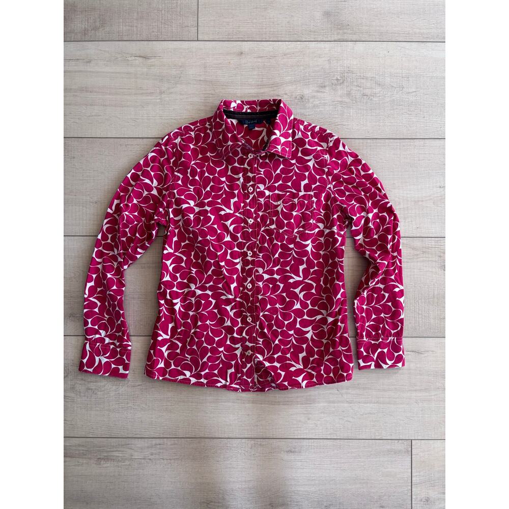 Boden Classic Shirt Fuchsia Pink & White Abstract Botanical Print Button Up | 12